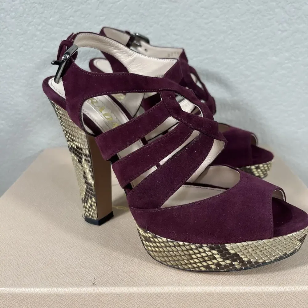 Prada Suede And Snakeskin Heels Sz 36 / US 5.5 w/‎ Dust Bag & Box